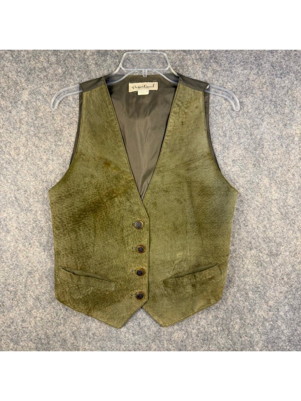 Genuine Suede Leather Olive Green Vest 70's Retro Earth Toned Size Small 220